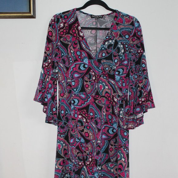 ARTIZAN by Robin Barre Funky Y2K Style Flutter Sleeve Midi Dress Size Medium - Picture 1 of 5